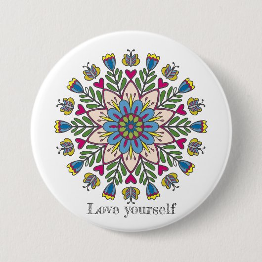 Beminde jezelf mandala bloemen ronde button 7,6 cm (Voorkant)