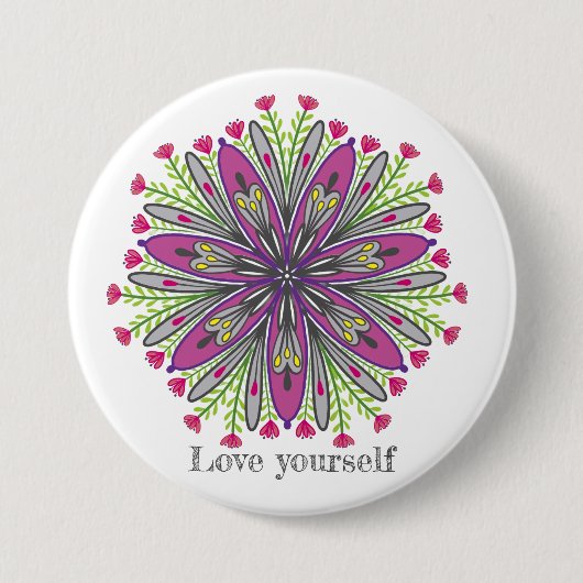 Beminde jezelf mandala bloemen ronde button 7,6 cm (Voorkant)