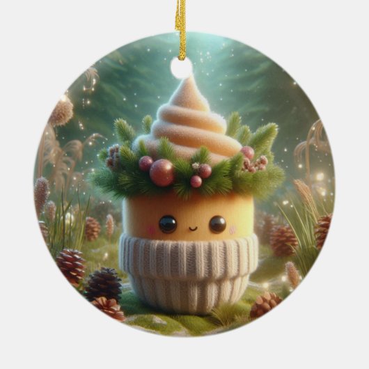 Beminnelijk Pine Cone Creature Keramisch Ornament (Achterkant)