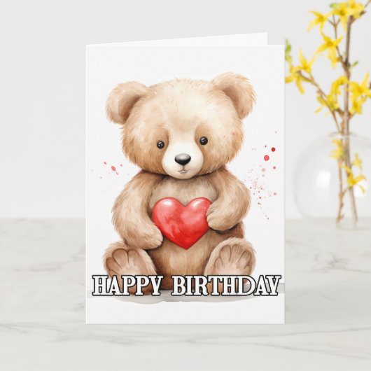 Beminnelijke kleine teddybeer kaart (Gele Bloem)