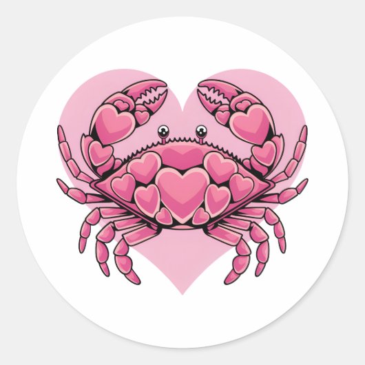 Beminnelijke Kreeft met een Hart Ronde Sticker (Voorkant)