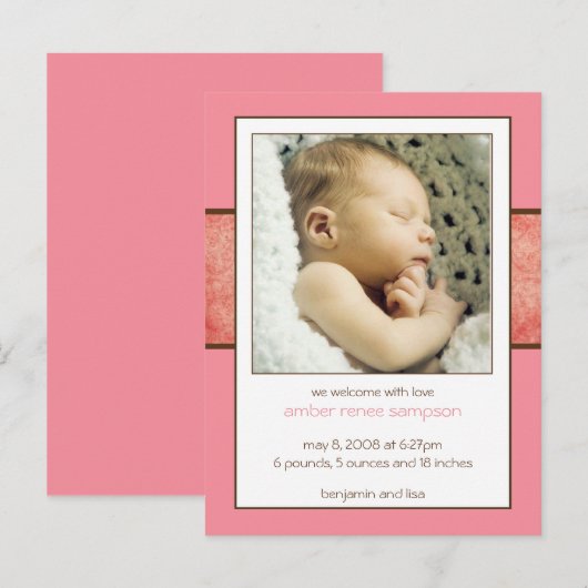 Bemonstering Amber Birth kondiging Aankondigingskaart (Voorkant / Achterkant)