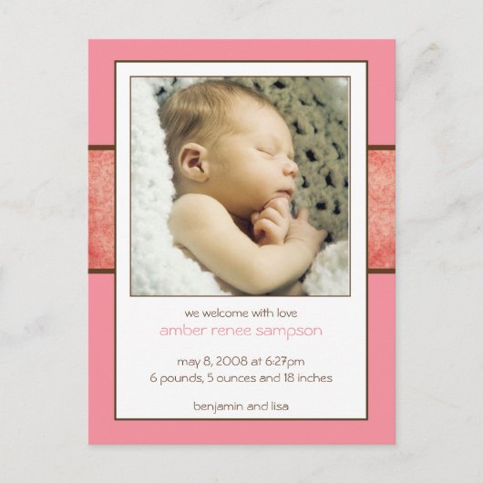 Bemonstering Amber Birth kondiging Aankondigingskaart (Voorkant)
