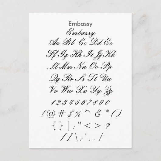 Bemonsteringsblad voor Zazzle-lettertype Briefkaart (Voorkant)