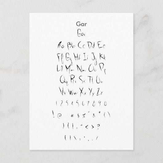 Bemonsteringsblad voor Zazzle-lettertype Briefkaart (Voorkant)