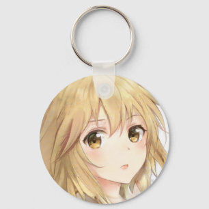 Bemused anime girl golden blonde hair hazel ogen sleutelhanger