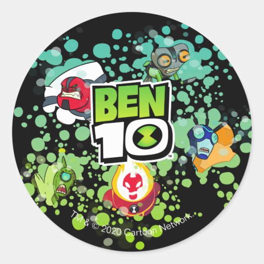 Ben 10 Alien Vormen Bubble Grafisch Ronde Sticker (Voorkant)