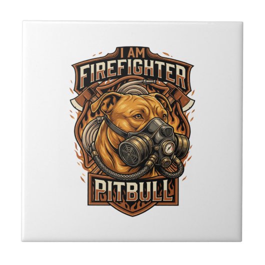 Ben brandweerman Pitbull hond gasmasker schild Tegeltje (Voorkant)