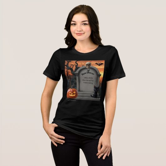 Ben Dover Halloween Headstone Humor Tri-Blend Shirt (Voorkant volledig)