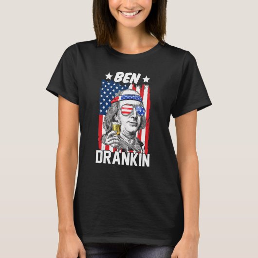 Ben Drankin 4 juli Amerikaanse vlag Benjamin Fra T-shirt (Voorkant)