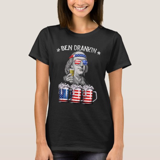 Ben Drankin 4 juli Benjamin Franklin Beer Ame T-shirt (Voorkant)
