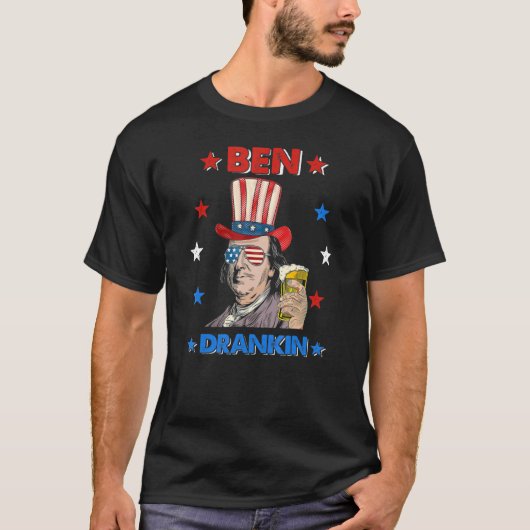 Ben Drankin 4 juli Benjamin Franklin Mannen Amer T-shirt (Voorkant)