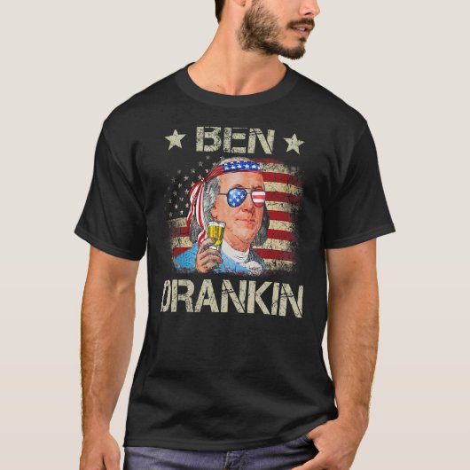 Ben Drankin 4 juli Benjamin Franklin Mannen Amer T-shirt (Voorkant)