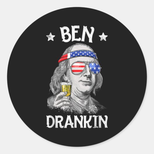 Ben Drankin, 4 juli Benjamin Franklin Mannen Ronde Sticker (Voorkant)