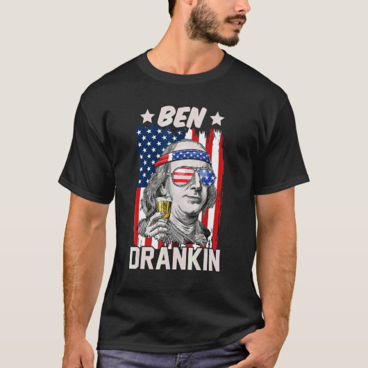 Ben Drankin Beer 4 juli Amerikaanse vlagpatriot T-shirt (Voorkant)