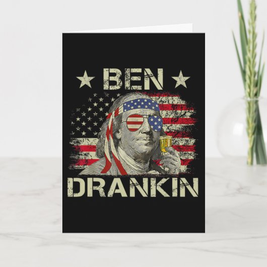 Ben Drankin Benjamin Franklin 4 juli Grappig Drink Kaart (Voorkant)