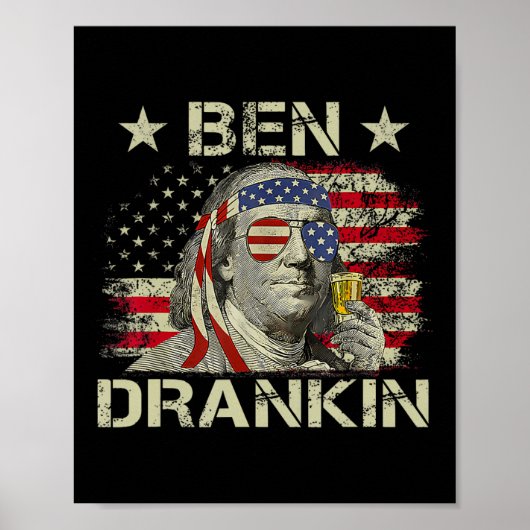 Ben Drankin Benjamin Franklin 4 juli Grappig Drink Poster (Voorkant)