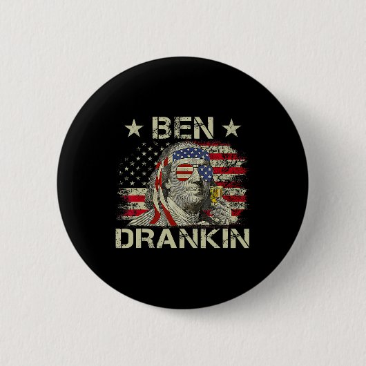 Ben Drankin Benjamin Franklin 4 juli Grappig Drink Ronde Button 5,7 Cm (Voorkant)