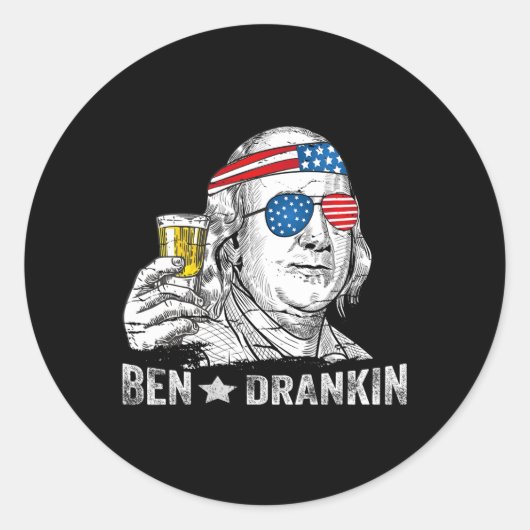 Ben Drankin - Benjamin Franklin Drink Bier - 4t Ronde Sticker (Voorkant)