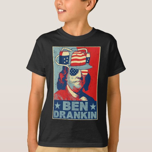 Ben Drankin Bier 4 juli Retro Bierliefhebber Drin T-shirt (Voorkant)