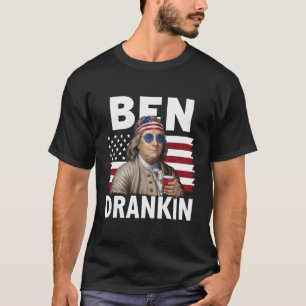Ben Drankin Bier 4 juli Vintage Vlag Grappig T-shirt
