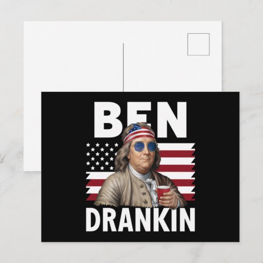 Ben Drankin Bier 4 juli  Vlaggengrappig Briefkaart (Voorkant / Achterkant)