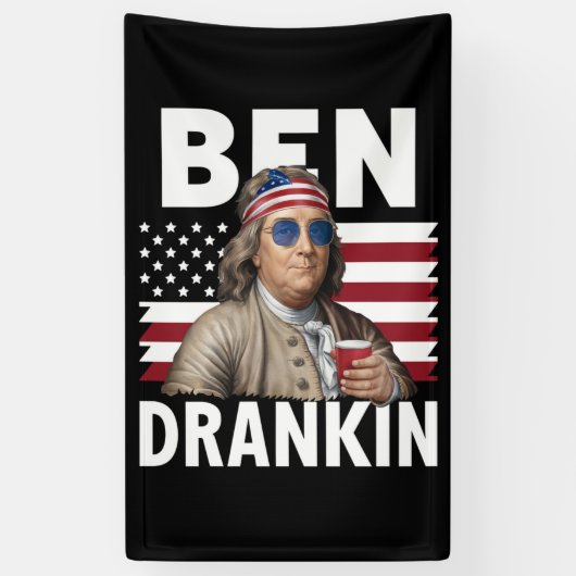 Ben Drankin Bier 4 juli  Vlaggengrappig Spandoek (Verticaal)