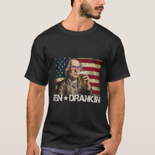 Ben Drankin Grappig Bier 4 juli Retro Usa Vlag  T-shirt