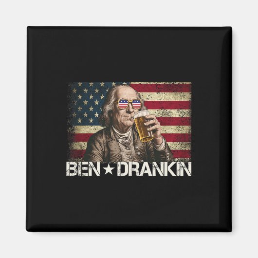 Ben Drankin Grappig Bier 4e Juli Retro Amerikaanse Magneet (Voorkant)