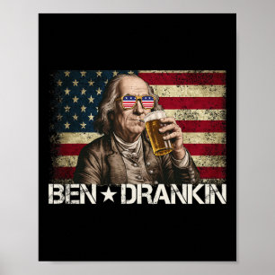 Ben Drankin Grappig Bier 4th of July Retro Vlag va Poster