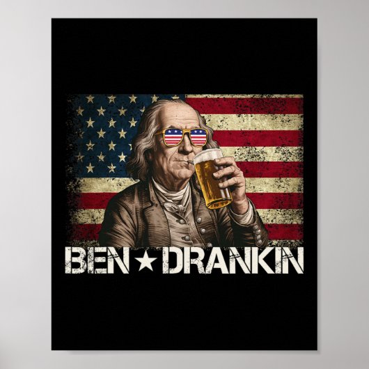 Ben Drankin Grappig Bier 4th of July Retro Vlag va Poster (Voorkant)