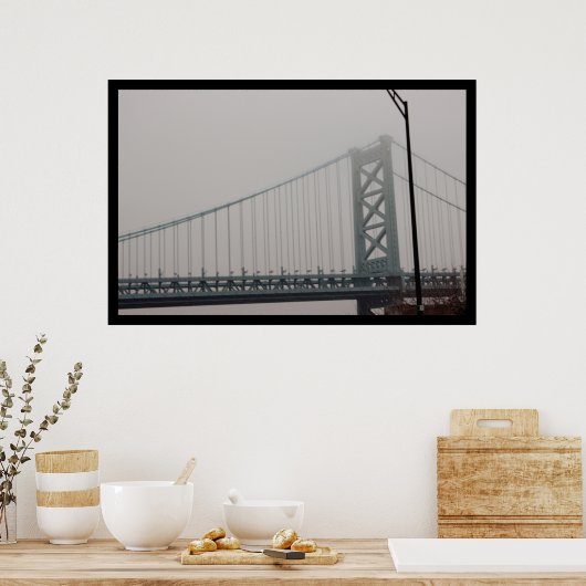 Ben Franklin Bridge under Fog Poster (Keuken)