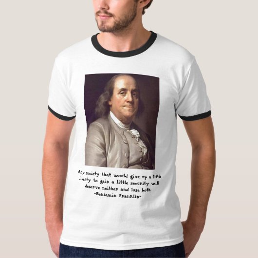 Ben Franklin - citaat vrijheid en veiligheid T-shirt (Voorkant)