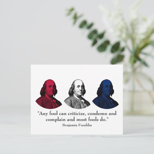 Ben Franklin en Citaat - Rood, Wit, en Blauw Briefkaart (Staand voorkant)