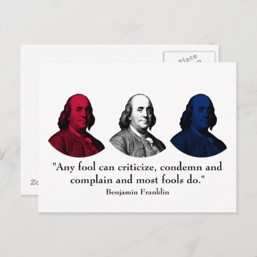 Ben Franklin en Citaat - Rood, Wit, en Blauw Briefkaart (Voorkant / Achterkant)