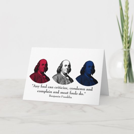 Ben Franklin en Citaat -- Rood, Wit, en Blauw Kaart (Voorkant)