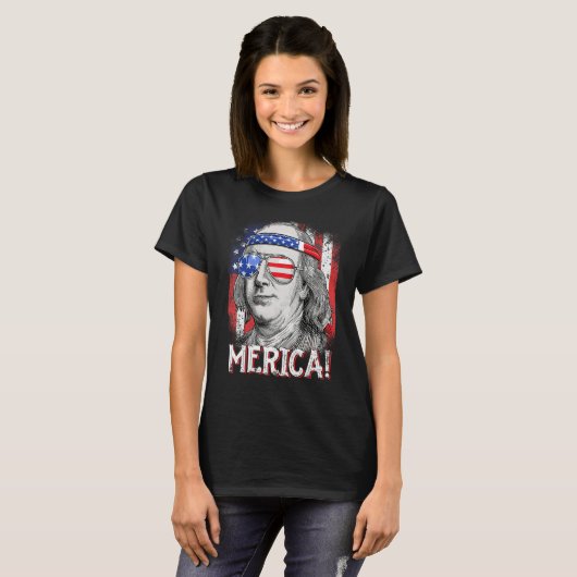 Ben Franklin Merica American Flag 4th of July Kids T-shirt (Voorkant volledig)