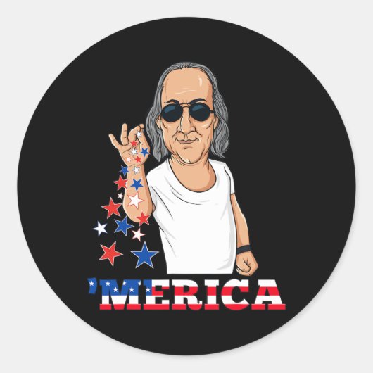 Ben Franklin op 4 juli Merica Ronde Sticker (Voorkant)