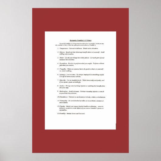 Ben Franklin's 13 Virtues Poster (Voorkant)