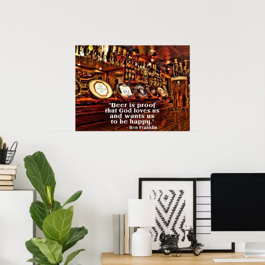 Ben Franklin's beroemde Beer Quote Poster (Thuiskantoor)