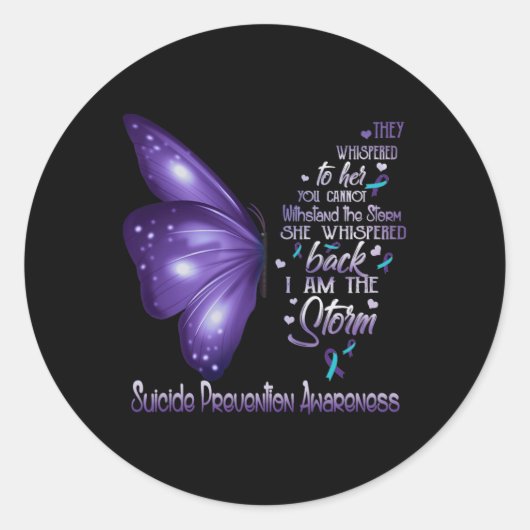 Ben het Storm Suicide Prevention Awareness Butterf Ronde Sticker (Voorkant)