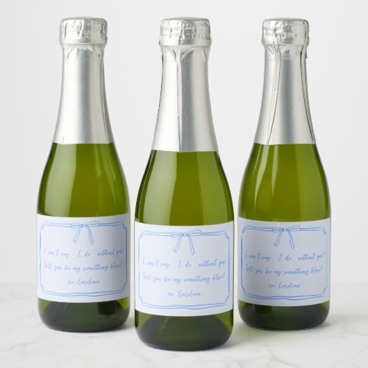 Ben ik iets blauw? Boog bruidsmeisje voorstel Sparkling Wijnetiket (Flessen)