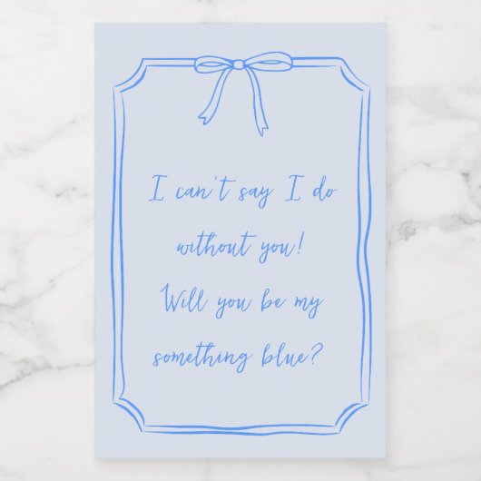 Ben ik iets blauw? Schattigee boog bruidsmeisje vo Wijn Etiket (Enkel label)