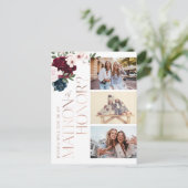 Ben ik mijn matron van eer? Bourgogne Navy Bloemen Uitnodiging Briefkaart (Staand voorkant)