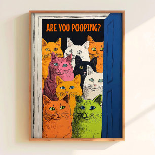 Ben je aan het poepen Print Badkamer Muurkunst Kat