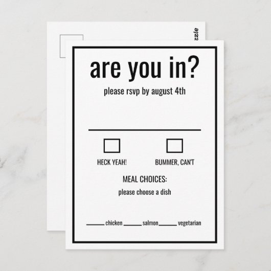 Ben je in een grappige rsvp zwart-wit minimum briefkaart (Voorkant / Achterkant)