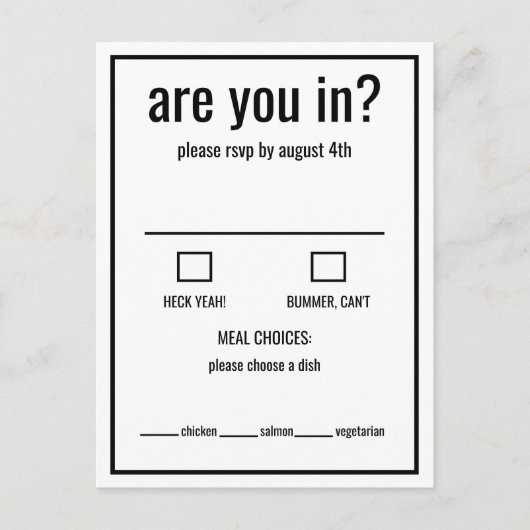 Ben je in een grappige rsvp zwart-wit minimum briefkaart (Voorkant)