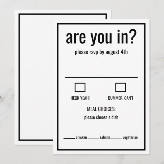 Ben je in een grappige rsvp zwart-wit minimum kaart (Voorkant / Achterkant)