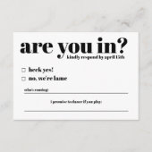 Ben je in Funny Wedding RSVP Kaart? Informatiekaartje (Voorkant)