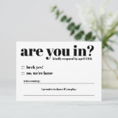 Ben je in Funny Wedding RSVP Kaart? Informatiekaartje (Staand voorkant)